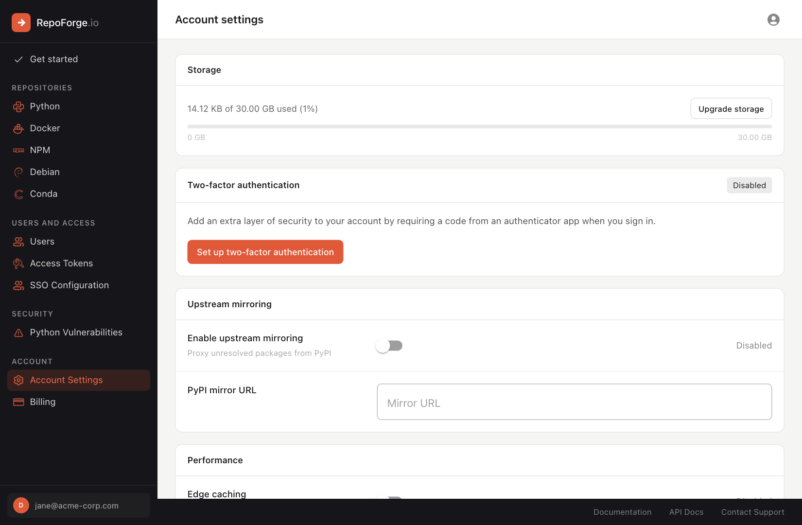 The Account Settings page
