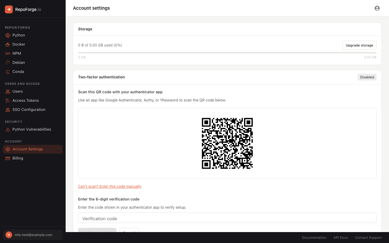 QR code setup screen