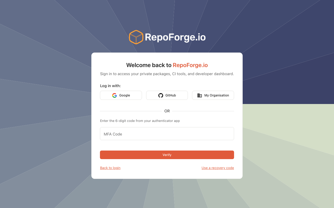 Login page showing the MFA code prompt