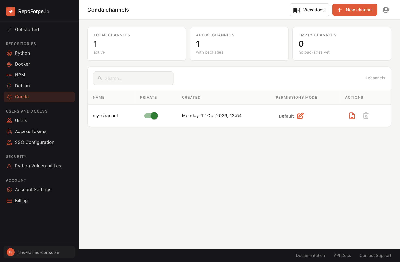 Conda channels in the dashboard