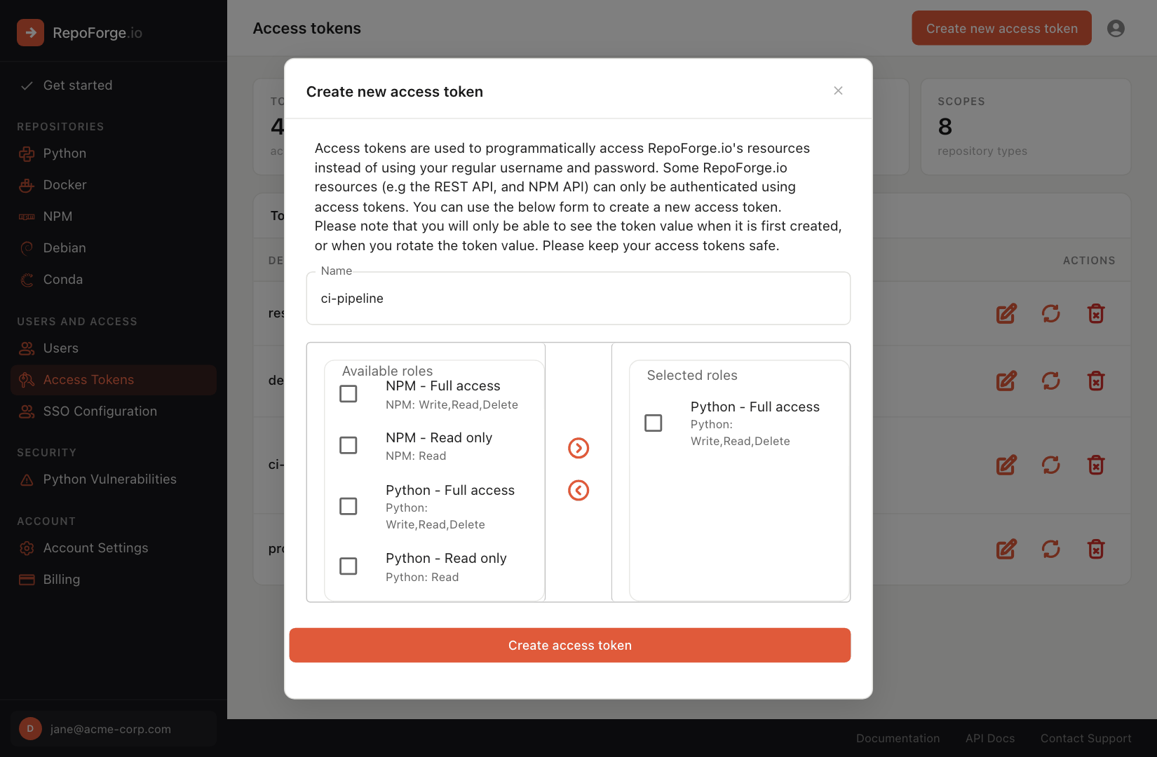 Creating an access token