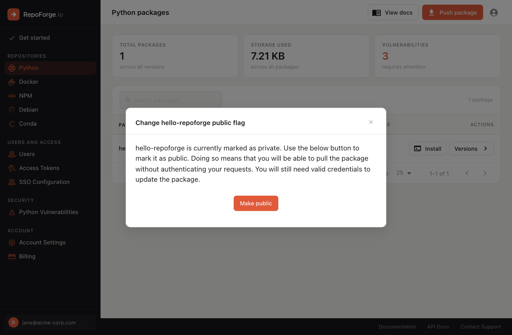Making a package public
