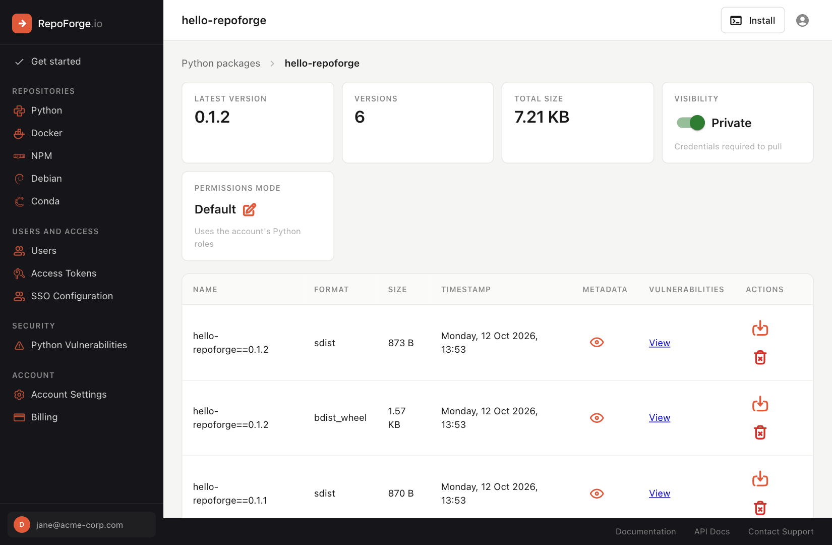 A Python package in the dashboard