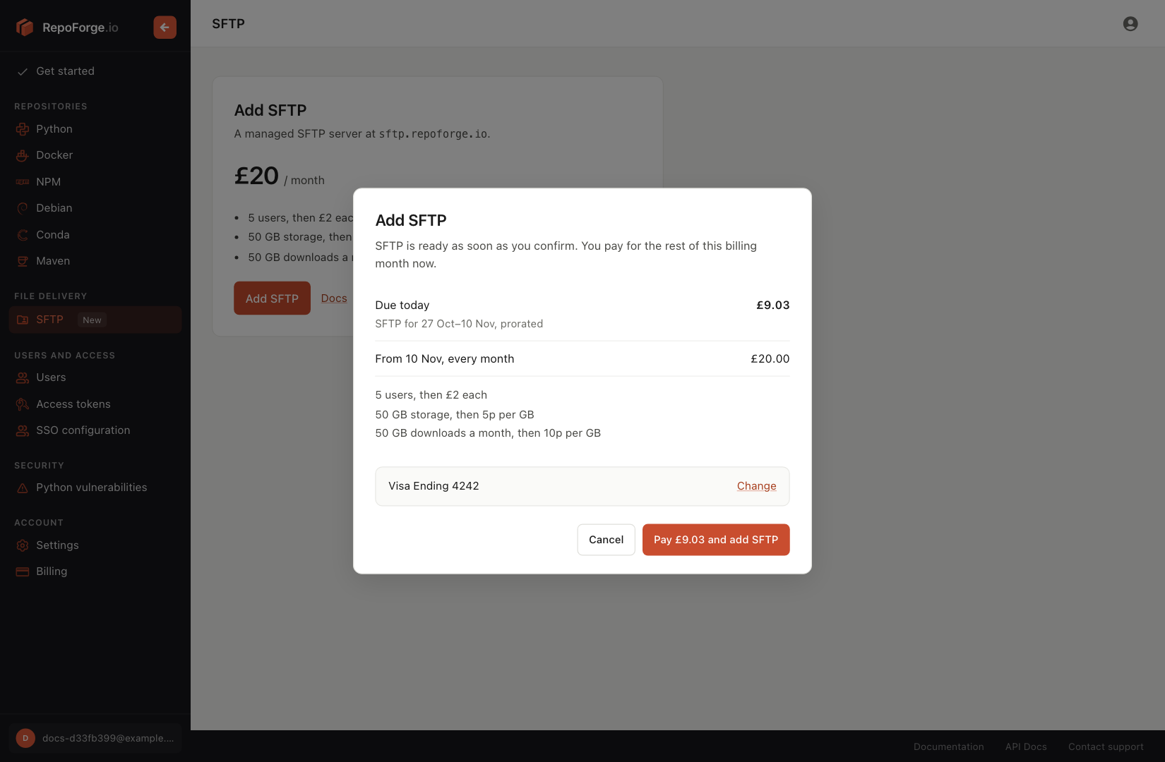 The summary shown before SFTP is added