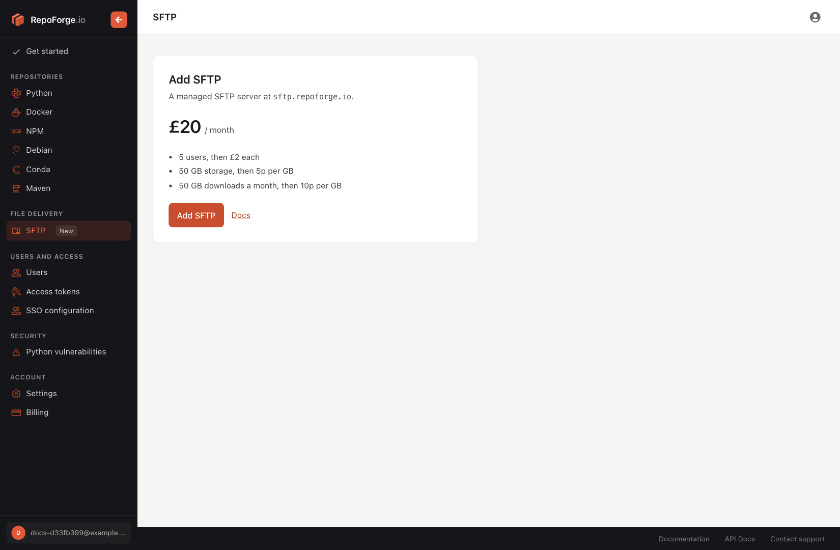 The Add SFTP card on the SFTP page